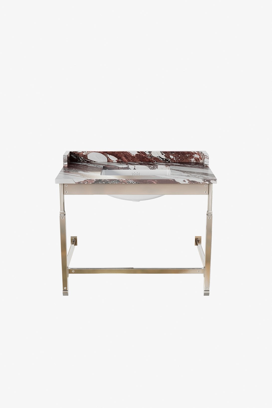 R.W. Atlas Metal Two Leg Single Washstand 40" x 23" x 31 3/4" - BASE ONLY with MRLVHU Sink and 3CM 40 1/4" Radius Slab, Backsplash, and Side Rails