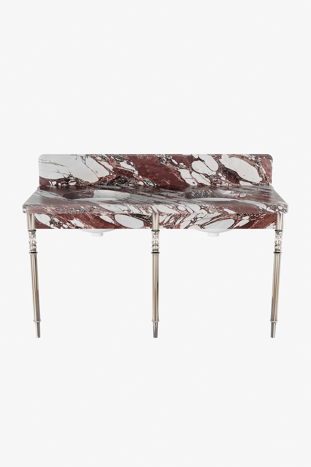 Legacy Double Turned three legs with MRLVCU Sink and 60" 5CM Reverse Ogee Slab and Backsplash and Marble APRON