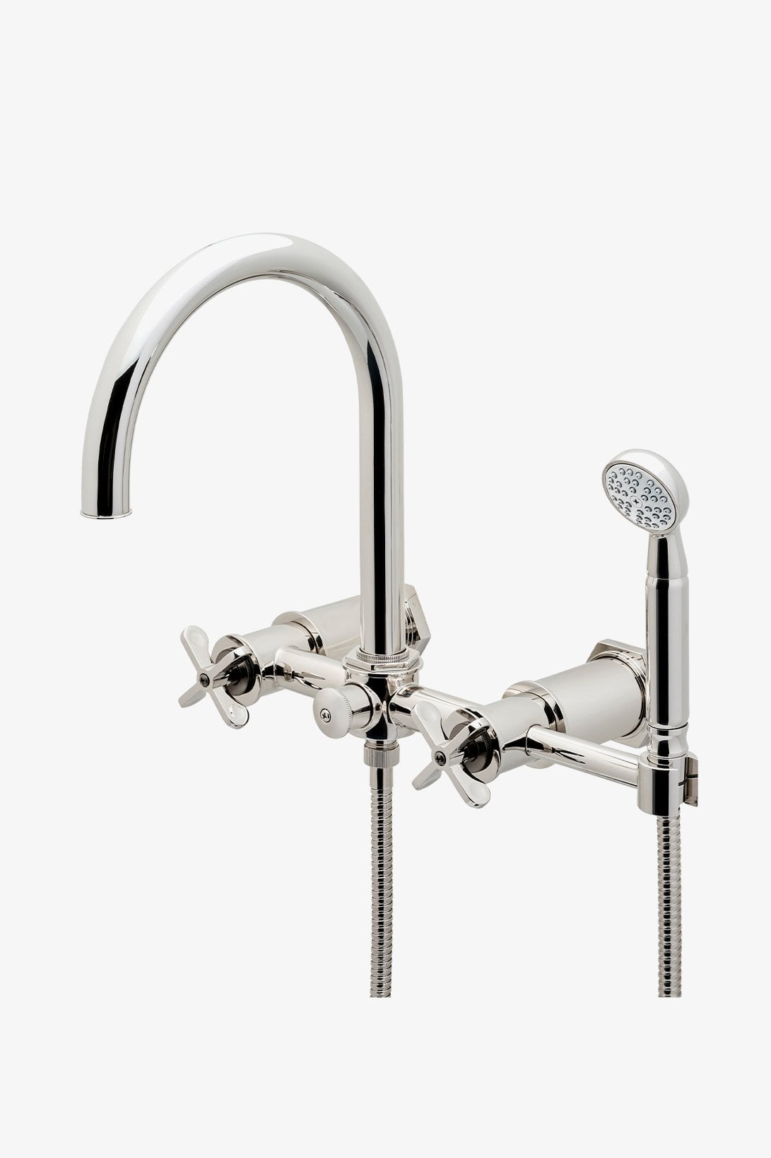Henry Wall Mounted Exposed Tub Filler with Handshower and Two-Tone Cross Handles