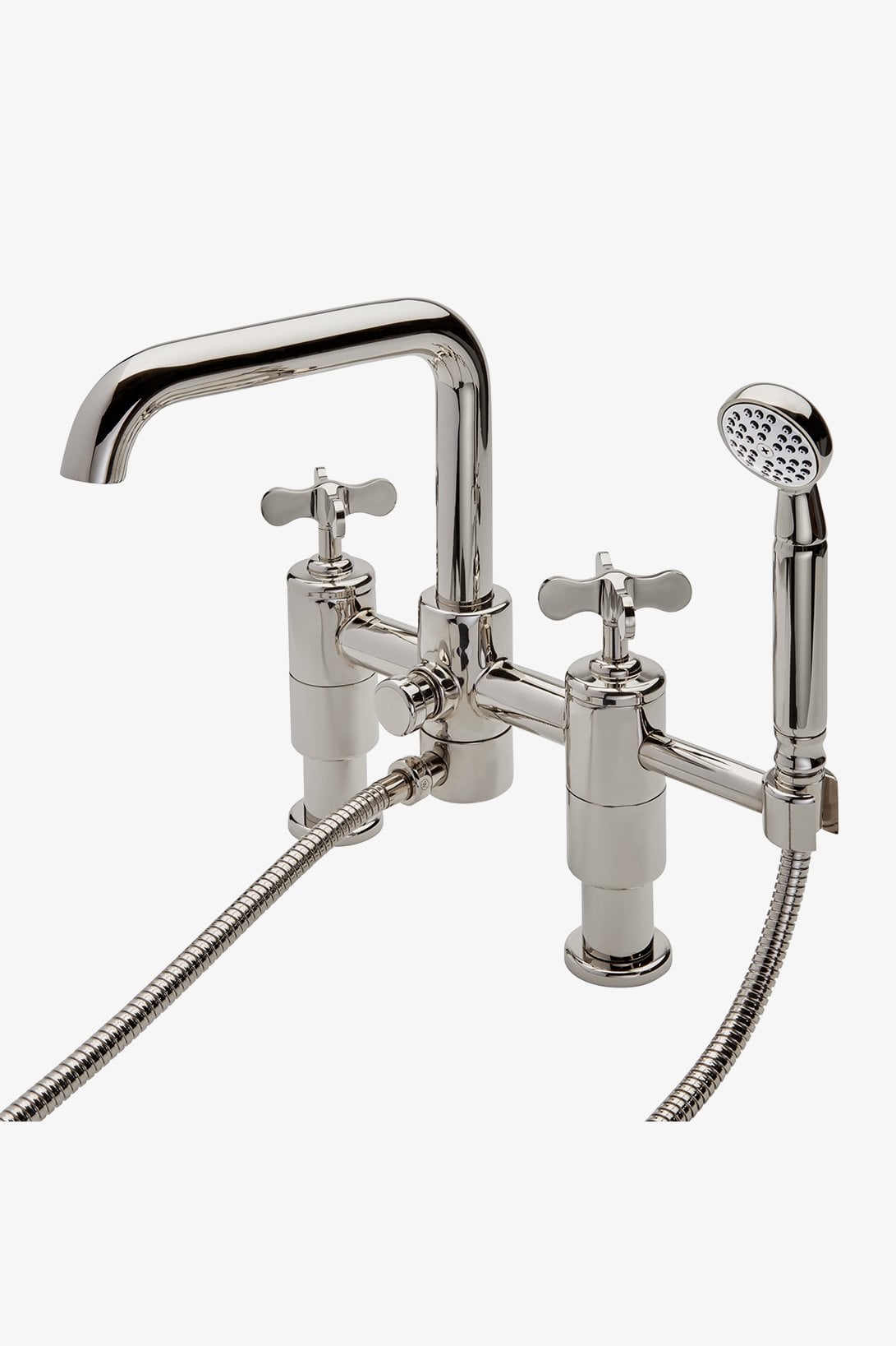 Ludlow Deck Mounted Exposed Tub Filler with Handshower and Cross Handles
