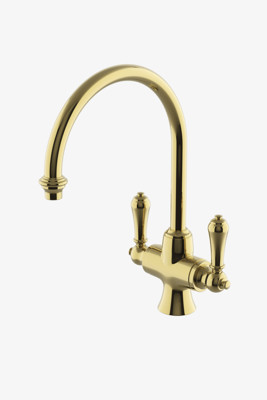 Calais One Hole Gooseneck Kitchen Faucet, Metal Lever Handles