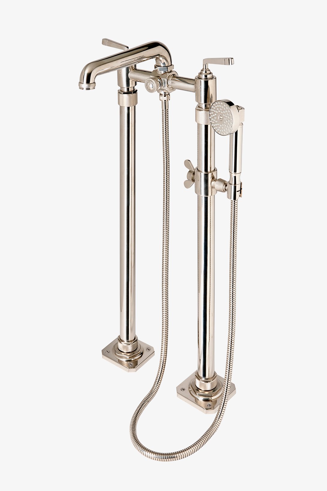 R.W. Atlas Exposed Floor Mounted Tub Filler with Handshower and Lever Handles