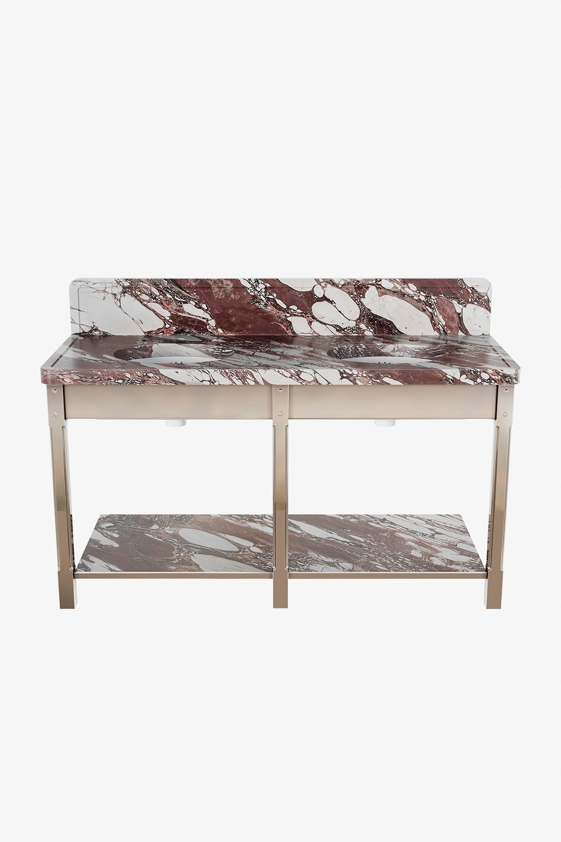 Brewster Cove Leg - Metal Apron three legs with MRLVCU Sink and 60" 5CM Carved Slab and Backsplash, and shelf