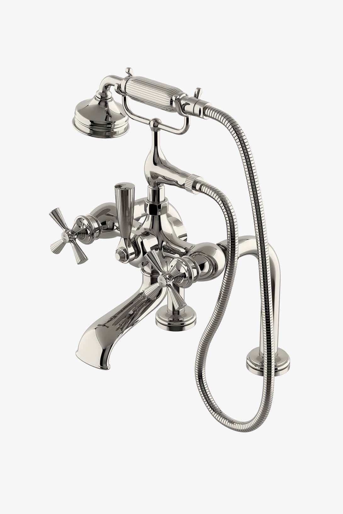 Foro Deck Mounted Exposed Tub Filler with Metal Handshower and Cross Handles