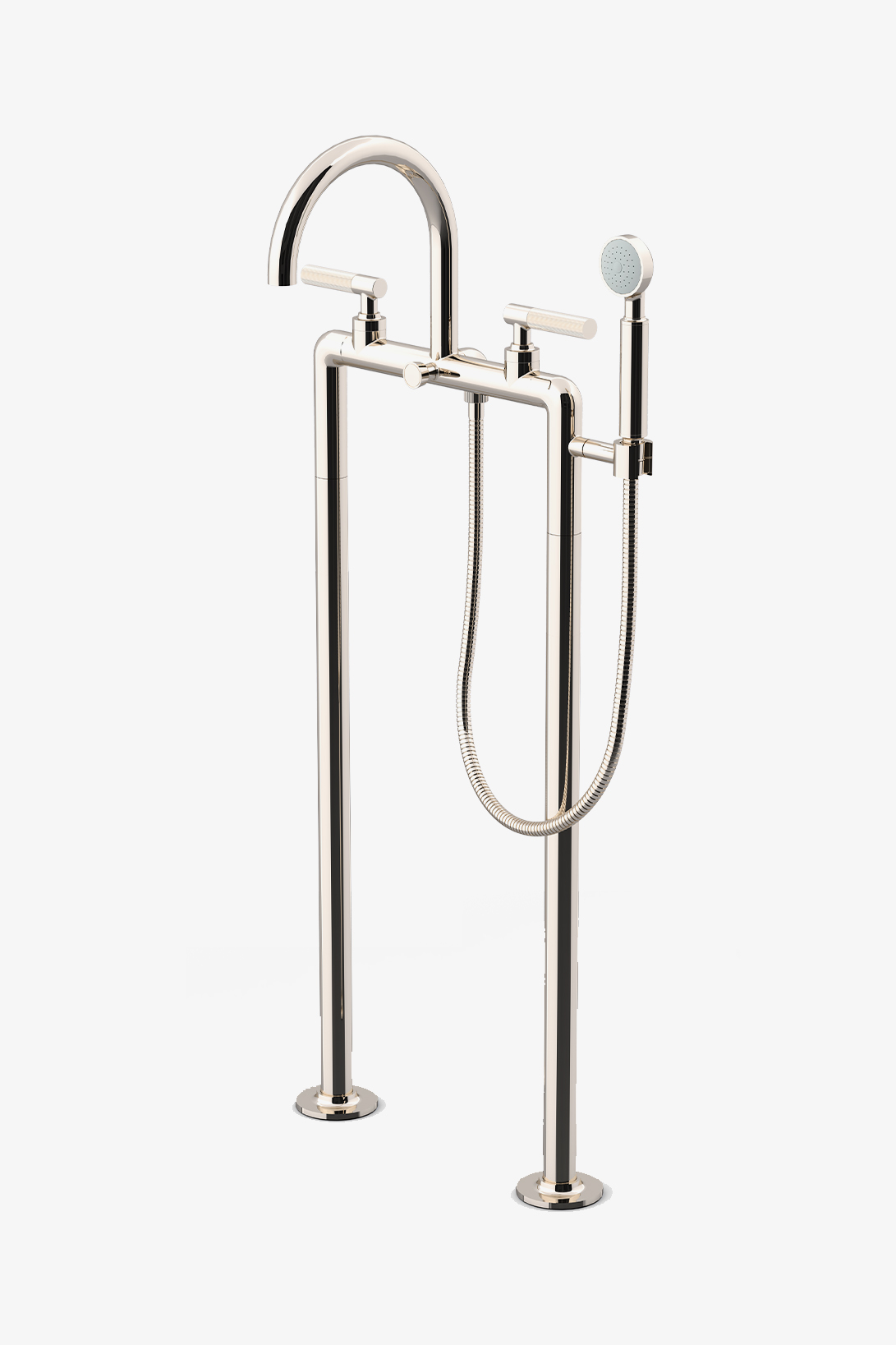 Bond Tandem Series Floor Mounted Exposed Tub Filler with Handshower and Guilloche Lines Lever Handles